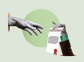 this image shows one successful hand holding the Diploma and other hand trying to reach it