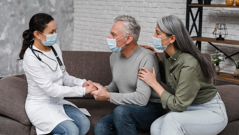 Nurse attending senior care recipient